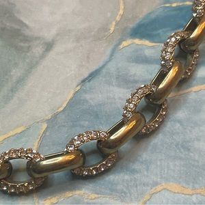 Ann Taylor Gold Tone Link Bracelet with Rhinestones